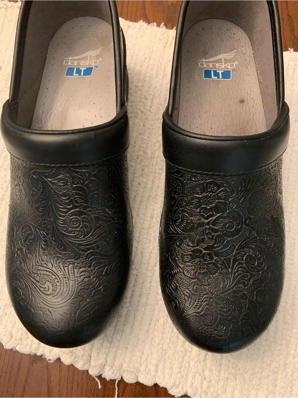 Dansko Black Embossed Leather Slip-On Clogs - Picture 3 of 11